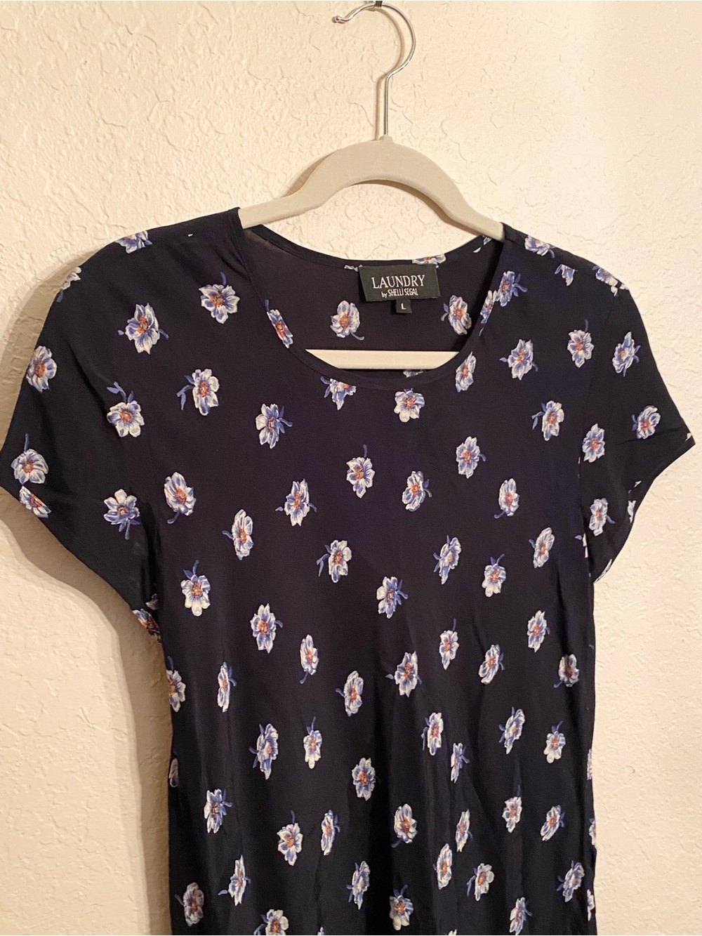Laundry by Shelli Segal Navy Blue Floral Short Sleeve Dress Large